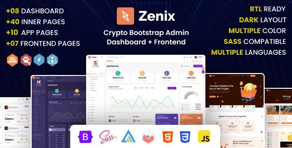 Zenix - Crypto Bootstrap Admin Dashboard + FrontEnd - Admin Templates Site Templates