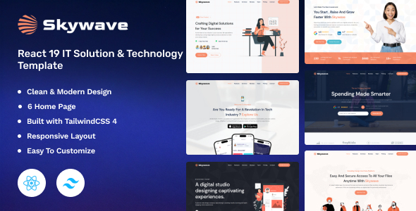 Skywave - React 19 Solution & Technology TailwindCSS 4 Template - Technology Site Templates