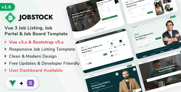 JobStock - Vue Js Job Listing, Job Portal Landing & Admin Dashboard Template - Corporate Site Templates