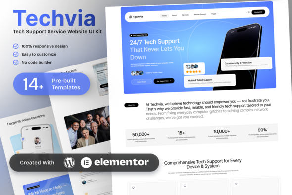 Techvia - Tech Support Service Elementor Template Kit - Technology & Apps Elementor