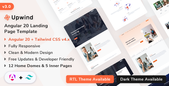 Upwind - Angular 20 Landing Template (Tailwind CSS v4 + Angular 20) - Corporate Site Templates