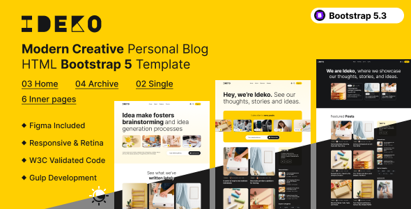 Ideko - Personal Blog HTML Bootstrap Template - Entertainment Site Templates