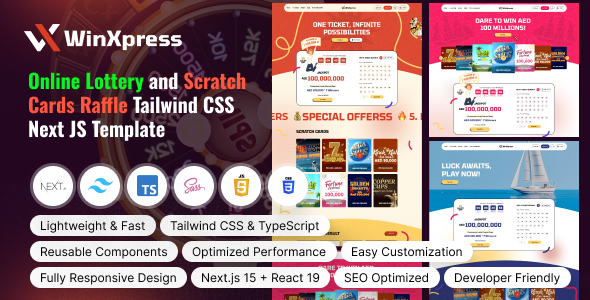 WinXpress – Online Lottery and Scratch Cards Raffle Tailwind CSS Next JS Template - Business Corporate