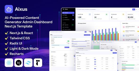 Aixus - AI Powered Content Generator NextJs Admin Template - Software Technology