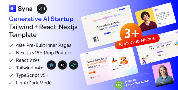 Syna – React Next AI Startup Template - Software Technology