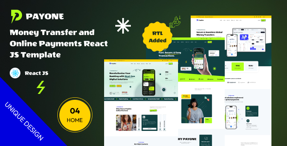 PayOne - React Js - Money transfer & online payments Template With Dashboard - Business Corporate
