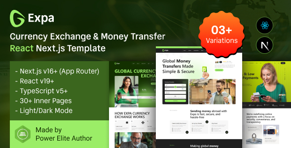 Expa – React Next.js Currency Exchange & Money Transfer Template - Business Corporate