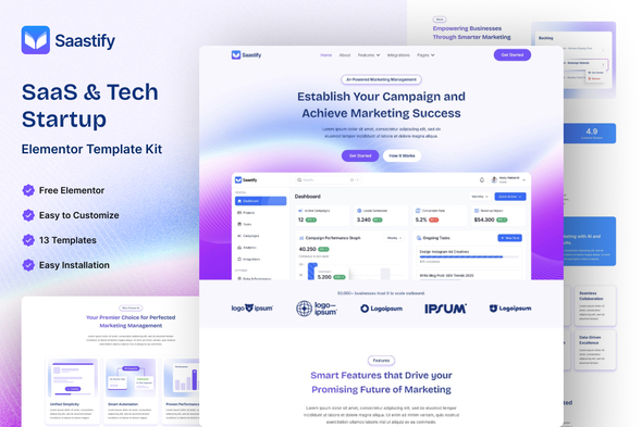 Saastify - SaaS & Tech Startup Elementor Template Kit - Technology & Apps Elementor