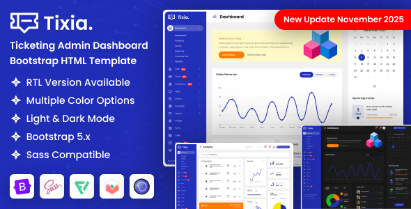 Tixia - Ticketing Admin Dashboard Bootstrap HTML Template - Admin Templates Site Templates