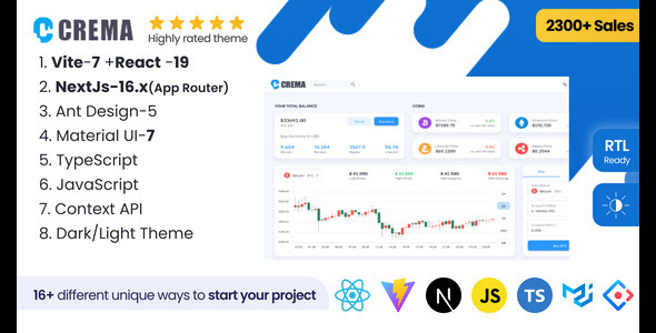 Crema - React Admin Template Material Design and Ant Design(Nextjs+CRA+Vite) - Admin Templates Site Templates