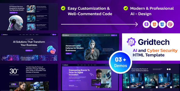 Gridtech - AI and Cyber Security HTML Template - Technology Site Templates