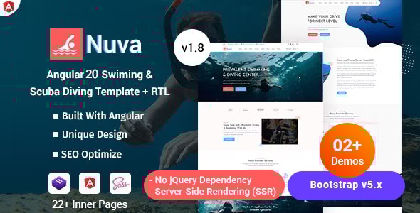 Nuva - Angular 20 Swimming & Scuba Diving School Template - Business Corporate