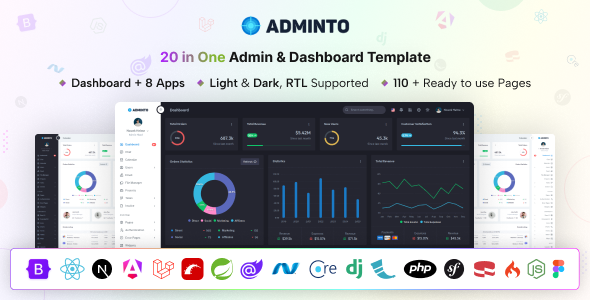 Adminto - Bootstrap React NextJs Angular Laravel Blazor RoR PHP Admin Dashboard HTML Template - Admin Templates Site Templates