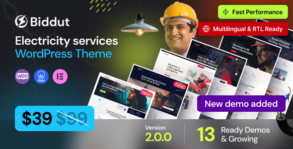 Biddut - Electricity Services WordPress Theme - Business Corporate