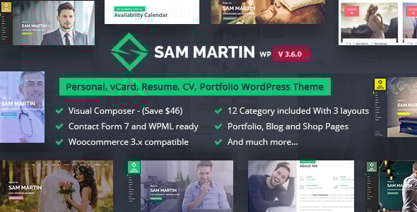 Sam Martin - Personal vCard Resume WordPress Theme - Portfolio Creative