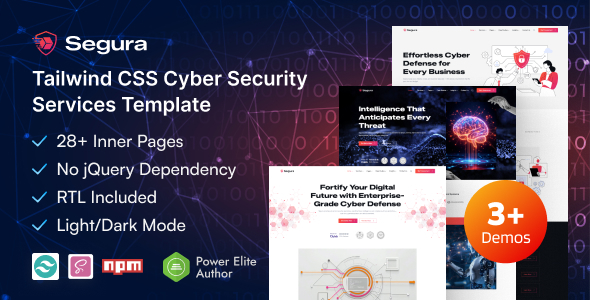 Segura – Tailwind Cyber Security & IT Protection HTML Template by EnvyTheme
