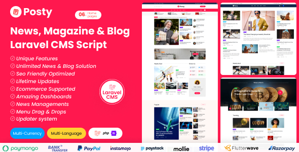 Posty – News Management System Laravel CMS - News / Editorial Blog / Magazine