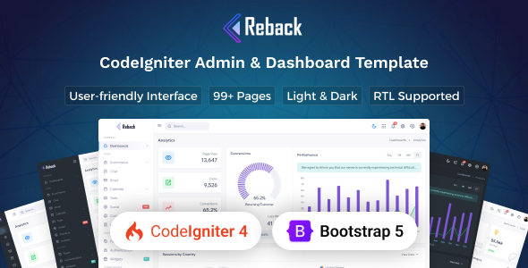 Reback - CodeIgniter 4 Admin & Dashboard Template - Admin Templates Site Templates