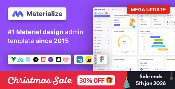 Materialize - Next.js, Vuejs, Nuxt, HTML, Laravel, Django, Asp.Net Material Design Admin Template - Admin Templates Site Templates