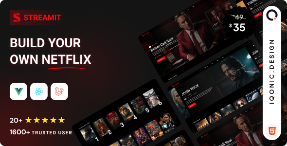Streamit | Video Streaming VueJS, React JS, Laravel, HTML Admin Template + RTL - Film & TV Entertainment