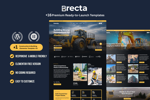 Brecta - Construction & Building Elementor Template Kit - Real Estate & Construction Elementor
