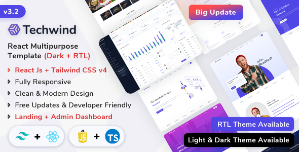 Techwind - React Js Multipurpose App, Saas & Software Landing & Admin Dashboard Template - Technology Site Templates