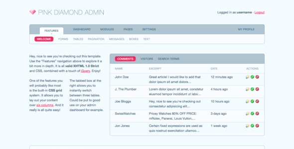 Pink Diamond Admin - Admin Templates Site Templates
