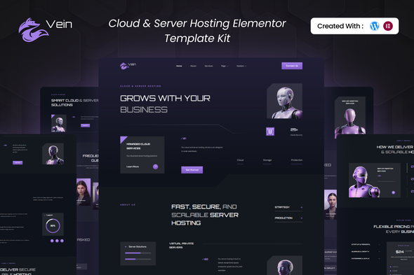 Vein - Cloud & Server Hosting Elementor Template Kit - Technology & Apps Elementor