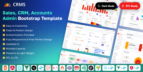 CRMS - CRM Admin Template for Lead, Deal and Sales Management (Html, React, Nextjs, Vue) - Admin Templates Site Templates