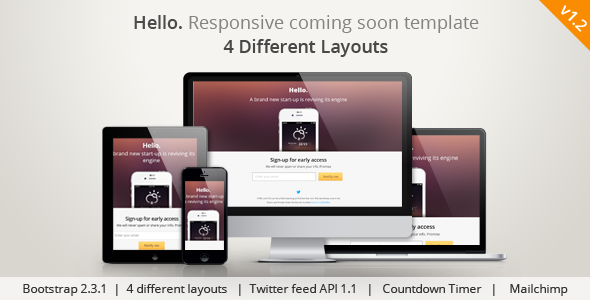 Hello Responsive Coming Soon Template - Under Construction Specialty Pages