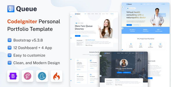Queue - CodeIgniter Personal Portfolio Template - Personal Landing Pages