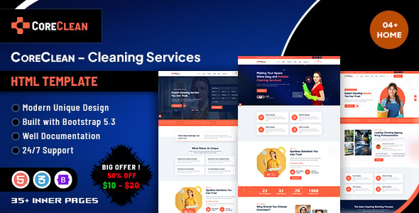 Coreclean - Cleaning Services HTML Template - Business Corporate