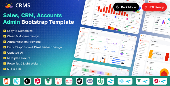 CRMS - Sales, CRM, Accounts Admin Bootstrap Template (HTML + Laravel + Vue + React + Angular) - Admin Templates Site Templates