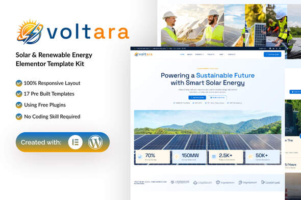 Voltara - Solar & Renewable Energy Elementor Template Kit - Business & Services Elementor