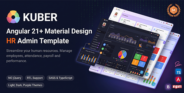 Kuber - AI-Powered Angular 21+ HR, Projects & Employee Management Material Design Admin Template - Admin Templates Site Templates