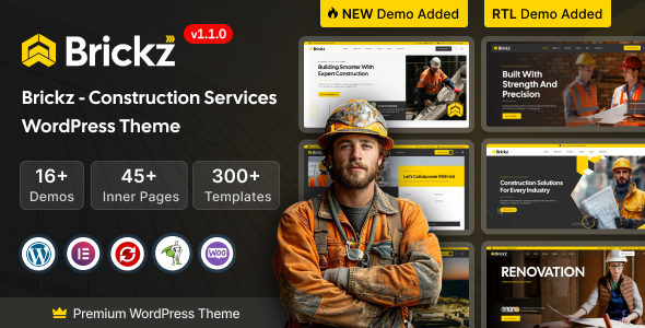 Brickz – Construction WordPress Theme - Business Corporate