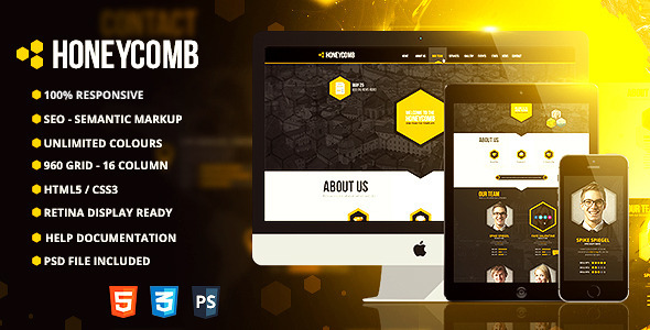 Honeycomb - Responsive One Page HTML5 Template - Creative Site Templates