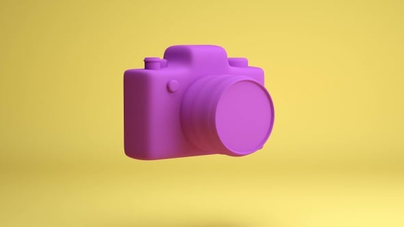 Photo camera on yellow background rotate 360 animation., Motion Graphics